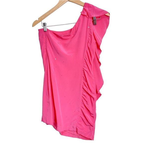 Madison Marcus One Shoulder Silk Pink Ruffle Mini Sequin Detailed Dress Size XS - Picture 3 of 9